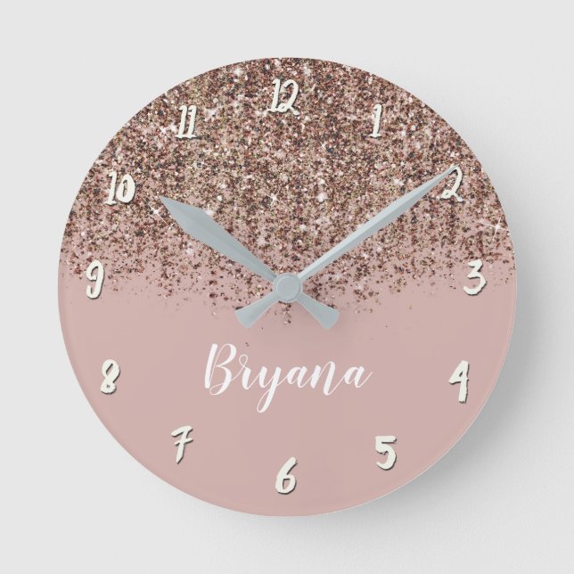 Horloge Ronde Rose Taupe Bronze Gold Glitter Glam Girly Chic (Recto)