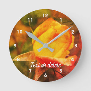Horloge Ronde Rosebud Jaune Avec Points Forts Rouges Abstraits 