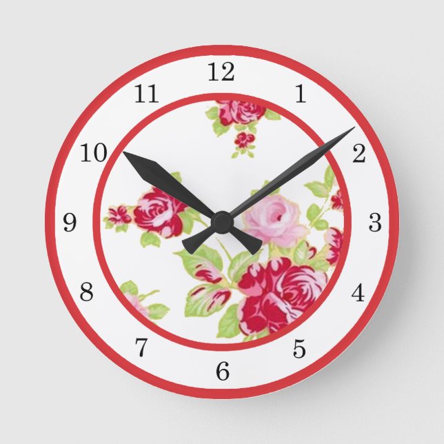 Horloge Ronde Roses À Mur Blanc (Recto)