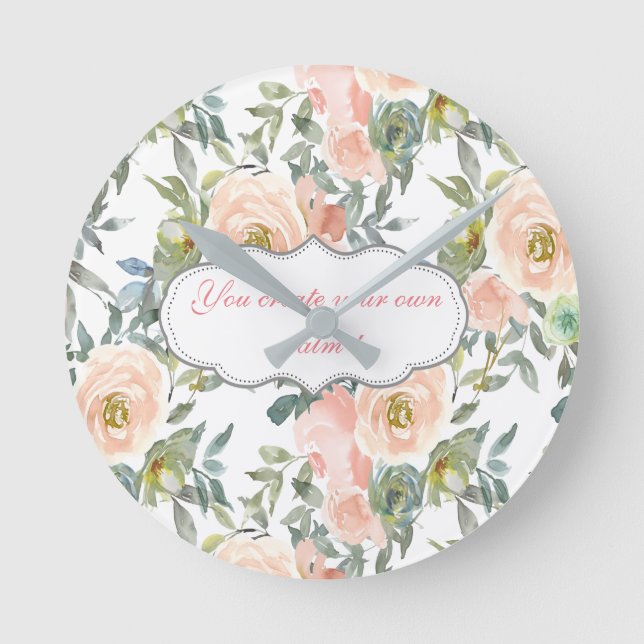 Horloge Ronde Roses élégants, Message Motivationnel (Recto)