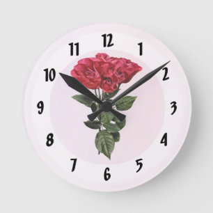 Horloge Ronde Roses rouges et feuilles