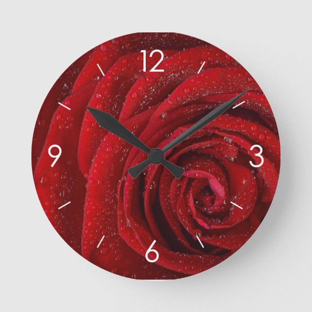 Horloge Ronde Roses rouges personnalisées (Recto)