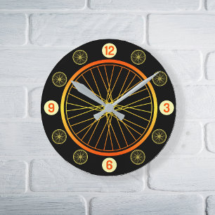 Horloge Ronde Roue à vélo orange noir