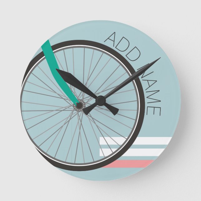 Horloge Ronde Roue de vélo Hipster avec nom personnalisé (Recto)