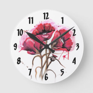 Horloge Ronde Rouge Aquarelle Populaire Conception