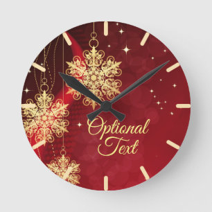 Horloge Ronde Rouge et or Flambeau de neige Filige personnalisée
