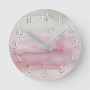 Horloge Ronde Rouge Fard À Paupières Moderne Aquarelle Gris Rose