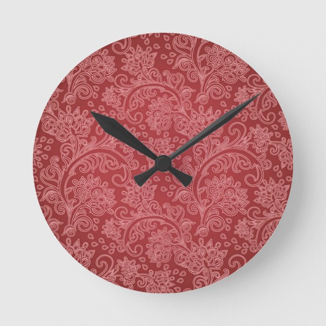 Horloge Ronde Rouge Paisley Damask Designer Floral Classic (Recto)