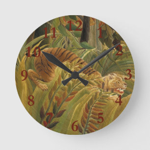 Horloge Ronde Rousseau Jungle Tropical Tiger Art