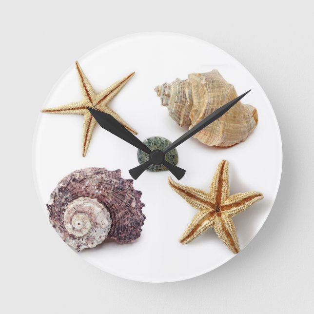 Horloge Ronde ruc coastal beach chic seashell starfish (Recto)
