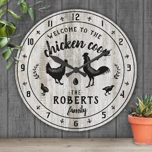 Horloge Ronde Russe Farmhouse Wood Chicken Coop Nom personnalisé