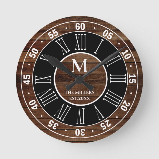Horloge Ronde Rustic Brown Wood (Recto)