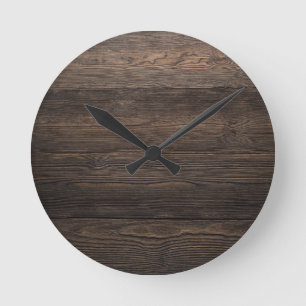 Horloge Ronde Rustic Dark Brown WOOD LOOK texture