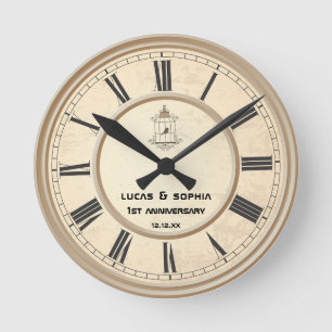 Horloge Ronde Rustic Paper 1st Wedding Anniversary Wall Clock