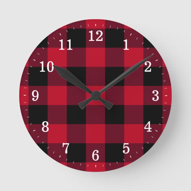 Horloge Ronde Rustic Red and Black Buffalo Plaid (Recto)