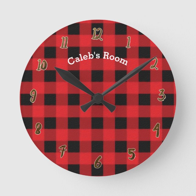 Horloge Ronde Rustic Red Black Buffalo Plaid Personalized (Recto)