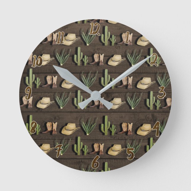 Horloge Ronde Rustique Cowboy Western Rodeo Wooden (Recto)