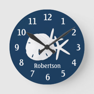 Horloge Ronde Sable Dollar Starfish Côtier Marine Bleu Personna