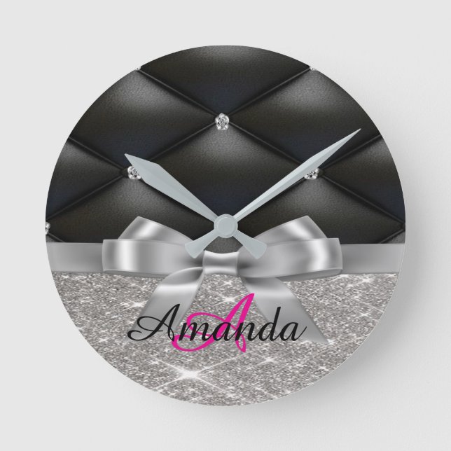 Horloge Ronde Sac électronique monogramme noir parties scintilla (Recto)