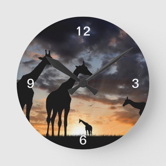 Horloge Ronde safari au coucher du soleil animal sauvage silhoue (Recto)