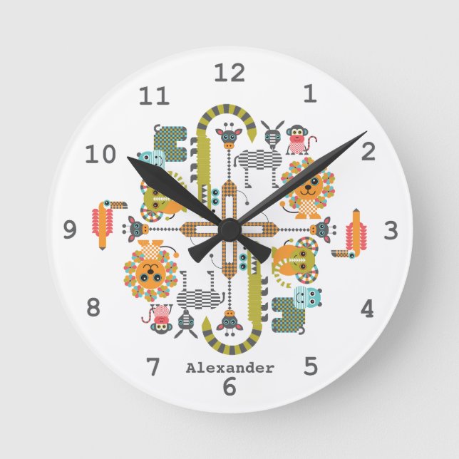 Horloge Ronde Safari de la jungle moderne pour enfants Animaux H (Recto)