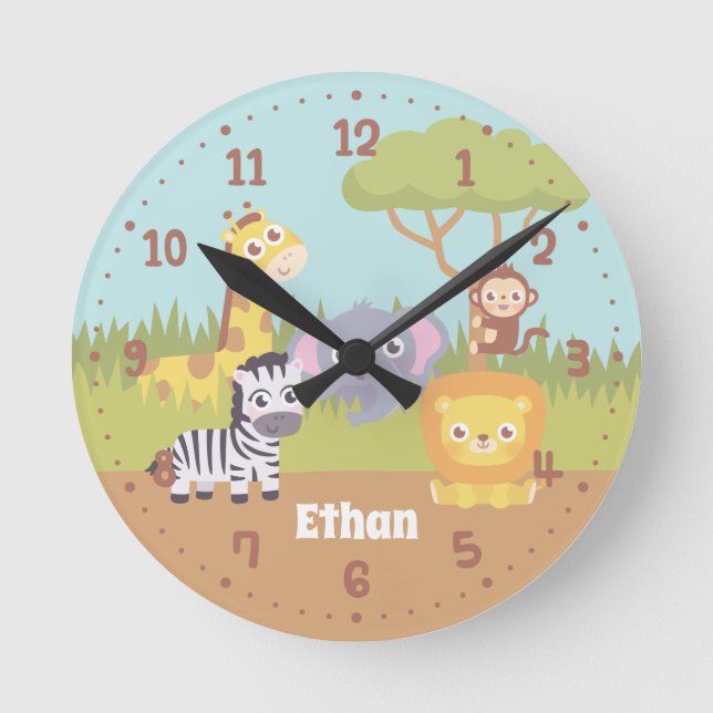 Horloge Ronde Safari sauvage Animaux Enfants Décor Chambre (Recto)