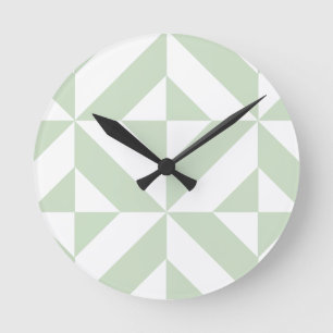 Horloge Ronde Sage Green Geometric Deco Cube Pattern