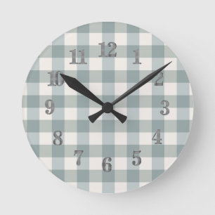 Horloge Ronde Sage Green Plaid Country Farmhouse Gingham Decor