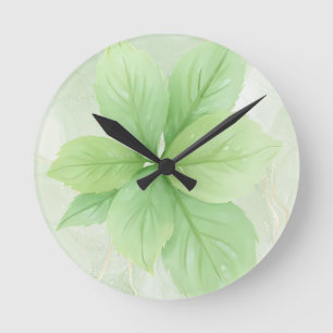 Horloge Ronde Sage Vert aquarelle Botanique Minimaliste Boho