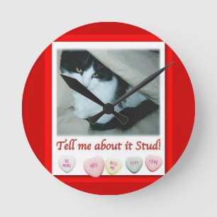 Horloge Ronde Saint Valentin Chat noir et blanc