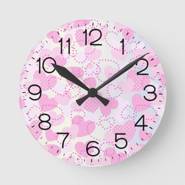 Horloge Ronde Saint Valentin Coeurs roses Arrière - plan (Recto)