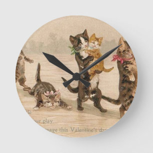Horloge Ronde Saint-Valentin victorienne vintage de chatons de