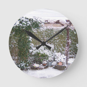 Horloge Ronde Saison de Noël, Neige dans le jardin