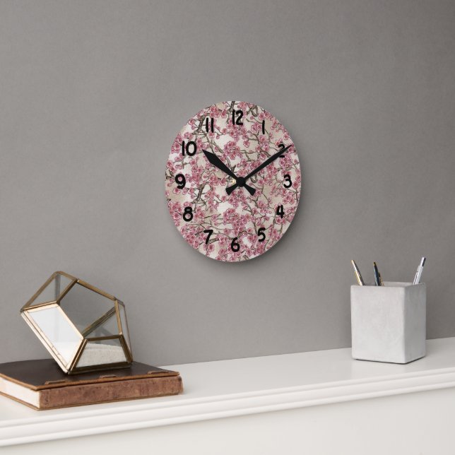 Horloge Ronde Sakura rose fleurs de cerisiers japonais (Bureau)