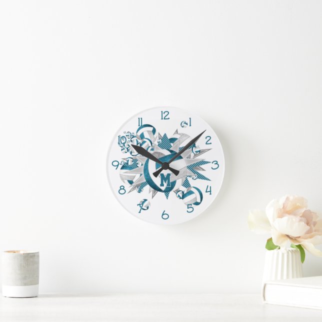 Horloge Ronde Salle de sport turquoise déco filles volleyballs é (Maison)