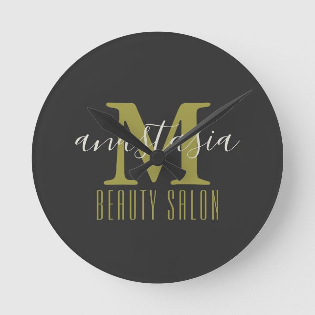 Horloge Ronde Salon de beauté noir par Anastasia Monogramme (Recto)
