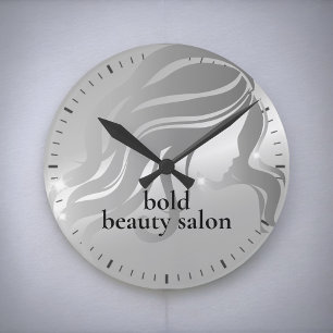 Horloge Ronde Salon de beauté Nom personnalisé Platine argent 