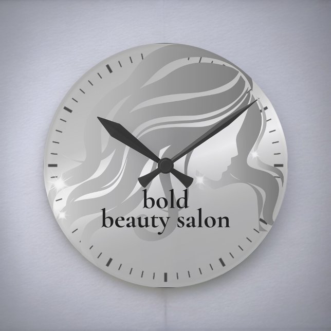 Horloge Ronde Salon de beauté Nom personnalisé Platine argent mé (Créateur téléchargé)