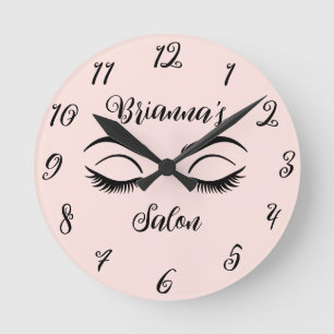 Horloge Ronde Salon de Beauté Pink Chic pour Cils Personnalisé