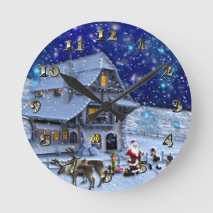 Horloge Ronde Santa Rudolph Elf with Sled