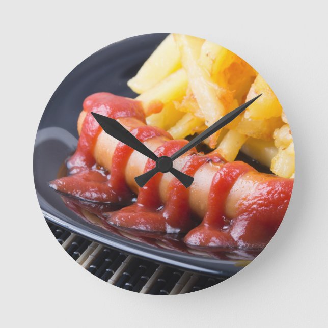 Horloge Ronde Saucisses grillées et pomme de terre frite (Recto)