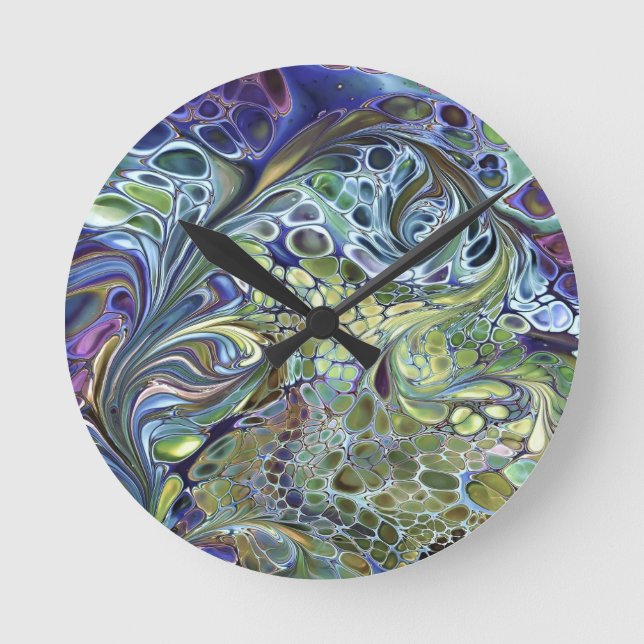 Horloge Ronde Sauge vert olive, bleu violet bordeaux abstrait (Recto)