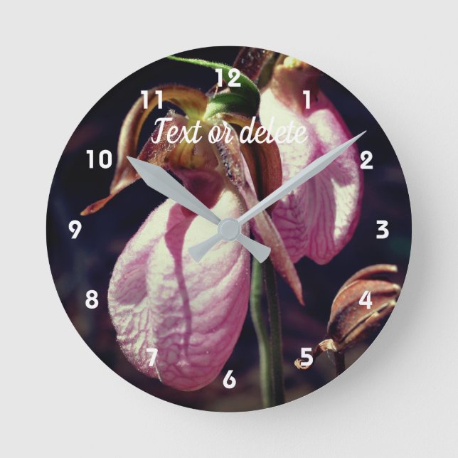 Horloge Ronde Sauvage rose Lady Slipper Orchid paire personnalis (Recto)