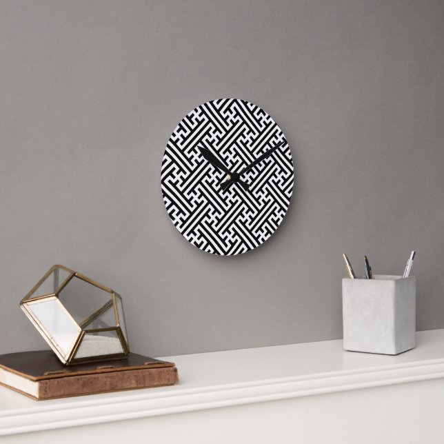 Horloge Ronde Sayagata motif, japonais, noir et blanc (Bureau)