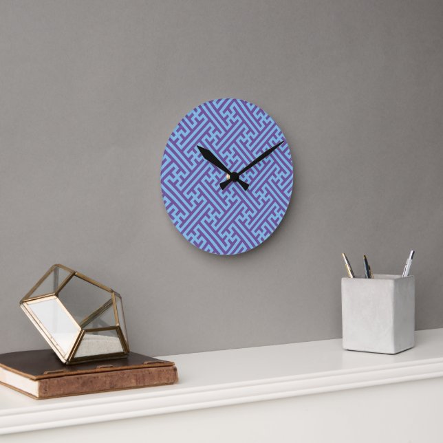 Horloge Ronde Sayagata motif, japonais, violet et bleu (Bureau)