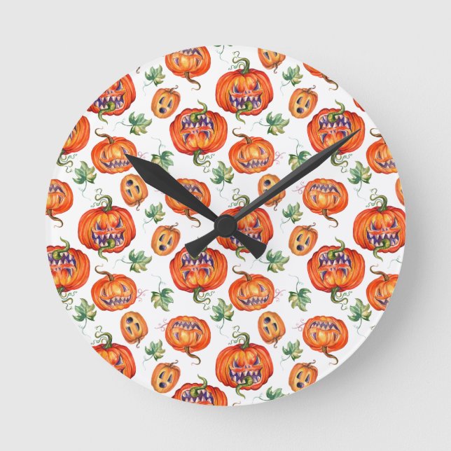 Horloge Ronde Scary and smiling Halloween pumpkin  Throw Pillow (Recto)