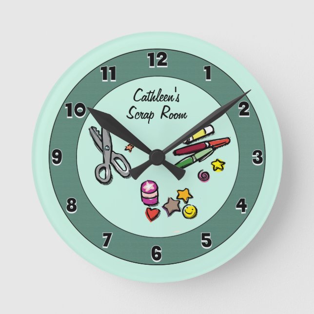 Horloge Ronde Scénario personnalisé turquoise ou salle d'artisan (Recto)