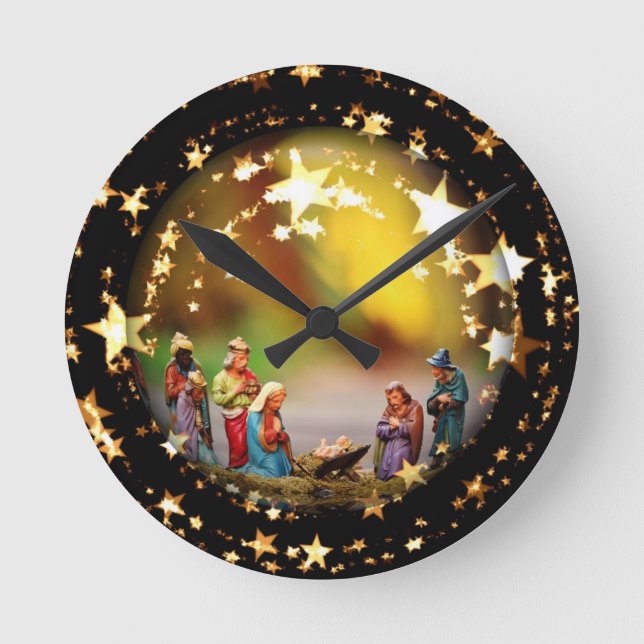 Horloge Ronde Scène de la Nativité Crib Vierge Marie Enfant Jésu (Recto)