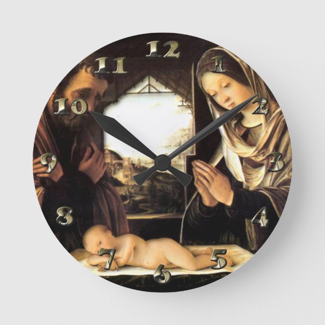 Horloge Ronde Scène de Nativité pour Noël - Sainte Famille, Cost (Recto)
