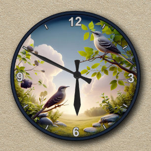 Horloge Ronde Scène de nature personnalisable avec le Moqueur po